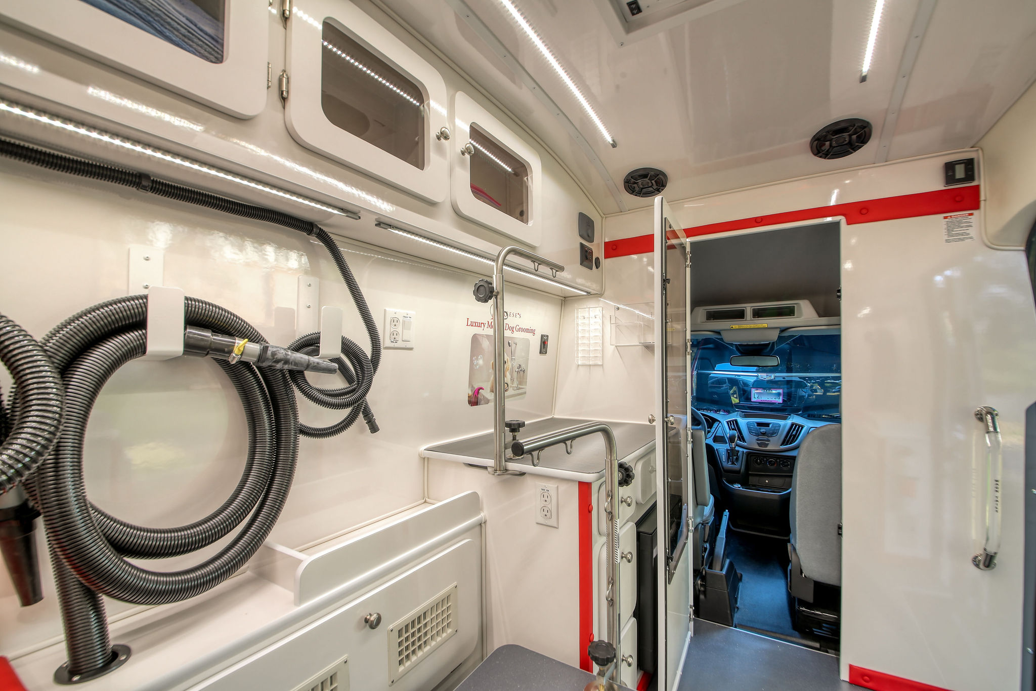 Interior of Reese's luxury mobile grooming van